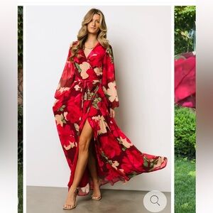 BALTIC BORN Katinka Red Pink Floral Long Sleeve Wrap Maxi Dress Good Cond XL